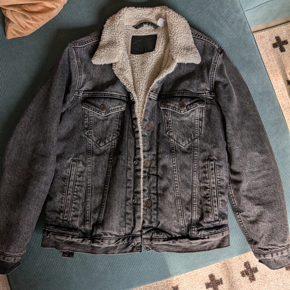 Men's Black Denim Sherpa Jacket
